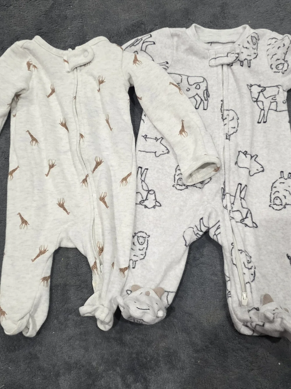 Carter's Cream & Light Gray Animal Print Footed One-Pieces (2 Pack)